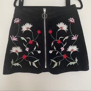 Black Suede Floral Skirt